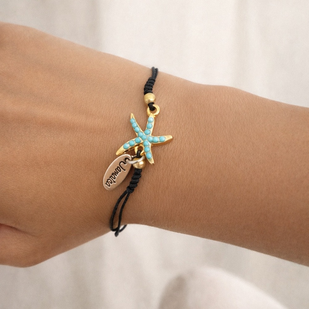 Starfish Charm Bracelet with Gold and Turquoise Accents,